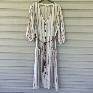 Blu Pepper | Dresses | Day To Day Blu Pepper Linen Blend Stripe Button Down  Midi Dress Size L | Poshmark